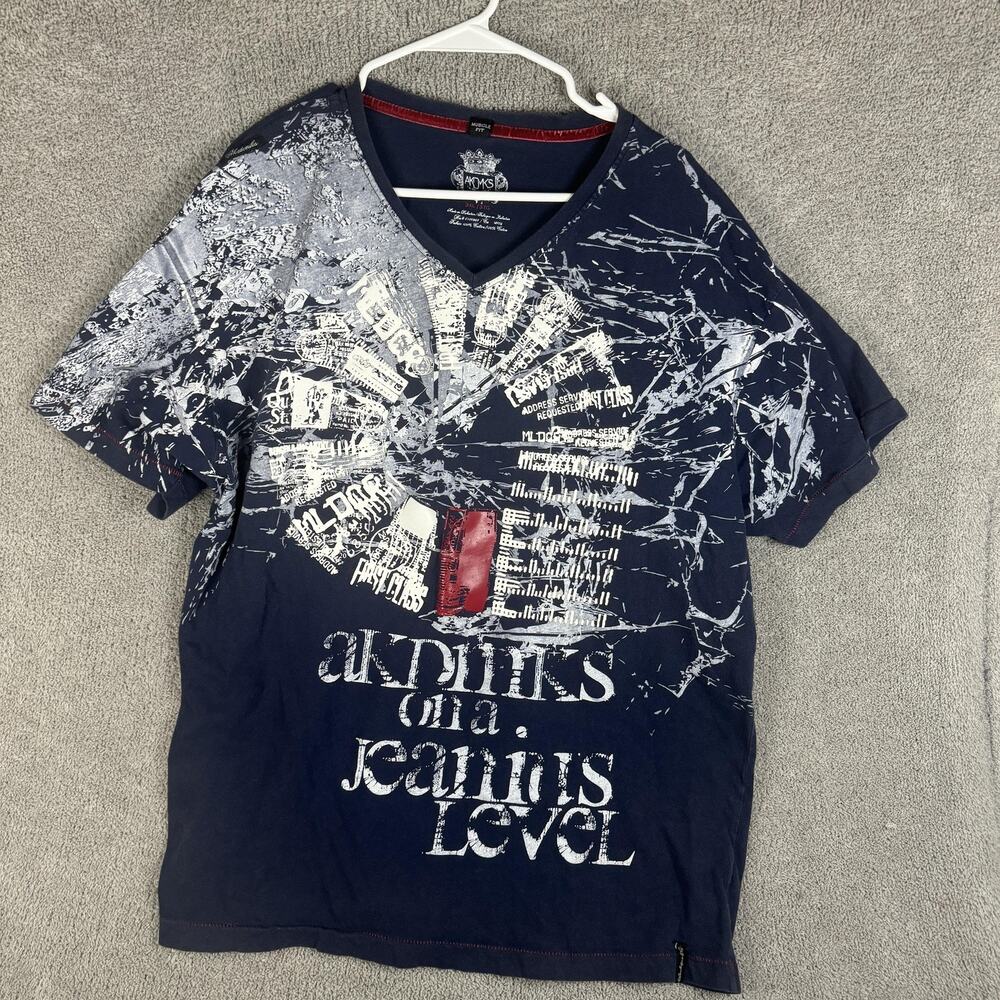 Akademiks Shirt Mens 3XL V-Neck Muscle Fit Graphic Allover Streetwear AKDMKS